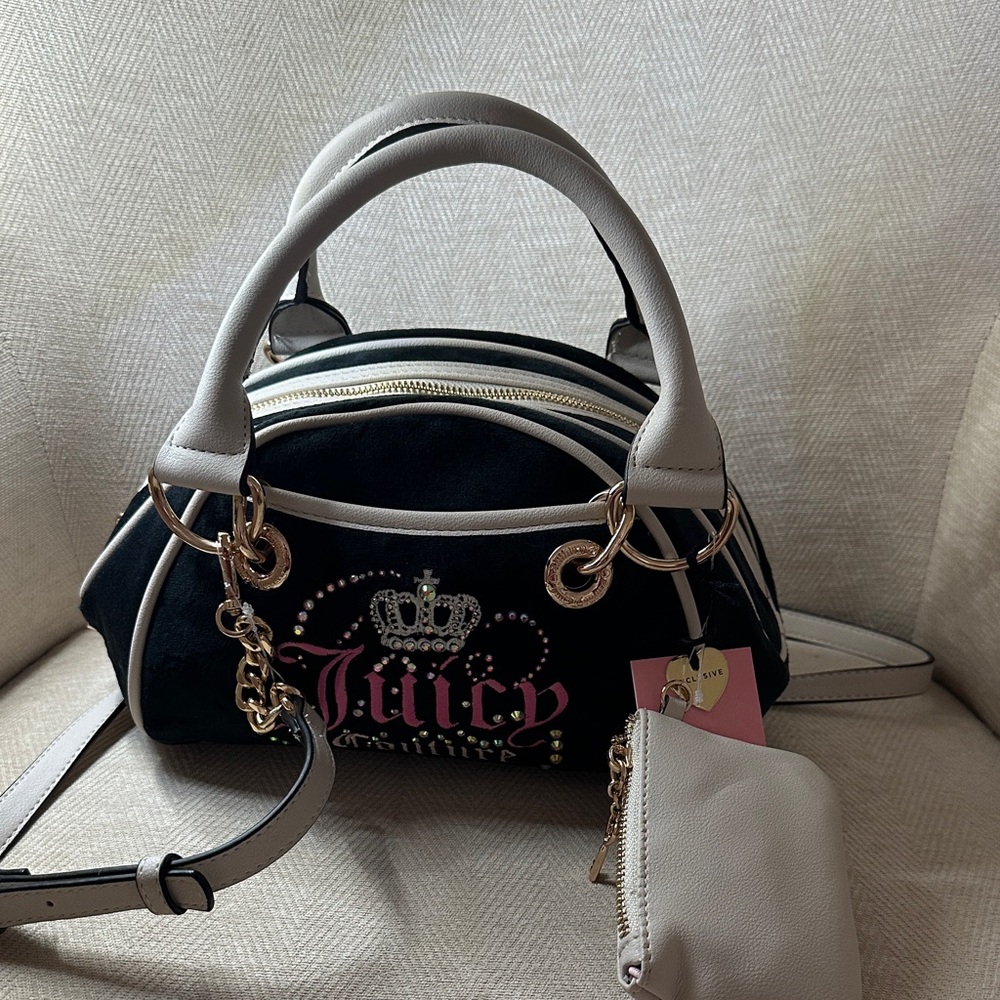 Juicy Couture Black and Cream Shoulder and Top Handle Bag with Pouch - Picture 10 of 15